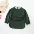 Waterproof baby long sleeve bib toddler feeding coverall green waterproof infant art smock - Size S for 6-12 Months / Dark Green