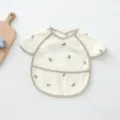 Baby waterproof short-sleeve coverall bib with cute lemon print in beige color for toddlers. - Petal-Style PU Bibs - Beige Olive Branch