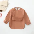 Waterproof baby long sleeve bib infant eating smock toddler feeding apron in brown - Size S for 6-12 Months / Brown Red