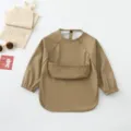 Waterproof baby long sleeve bib toddler feeding smock kitchen apron cute baby essentials - Size S for 6-12 Months / Dark Coffee