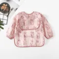 Long sleeve waterproof baby bib pink infant feeding smock cute rabbit pattern Toddler apron - Size L (36-54 Months) / Long-Sleeved Pocket Bib - Pink Rabbit