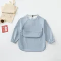 Waterproof baby long sleeve bib toddler eating coverall smock blue infant feeding apron - Size S for 6-12 Months / Light Blue