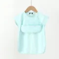 Baby short sleeve waterproof dining bib infant cute feeding coverall mint blue clothes - Light Blue