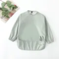 Waterproof baby long sleeve art smock bib with cute bunny ears pocket for feeding. - Light Green Rabbit