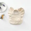 Korean style waterproof baby bib with cute angel wings ruffles and food catcher pocket - Coffee & White Checkered Wings