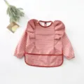 Joli bavoir imperméable pour bébé à manches longues avec rayures rouges et blanches. - Taille M (12-24 mois) / Bavoir à manches longues ailes à rayures bordeaux