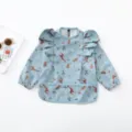 Bavoir bébé imperméable manches longues imprimé animal mignon tablier de repas - Taille M (12-24 mois) / Bavoir à manches longues ailes de girafe bleue
