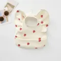 Waterproof baby bib with cute strawberry print and angel wings, perfect for feeding time. - Strawberry Wings