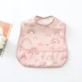 Pink waterproof baby bib with cute rainbow and cloud print, easy to clean feeding apron for toddlers. - Pink Base Rainbow
