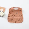 Waterproof baby feeding bib featuring cute panda pattern and front crumb catcher pocket. - Brown Panda