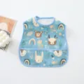 Cute cartoon animal waterproof baby bib in blue variant, easy clean feeding apron for kids. - Blue Rabbit