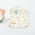 Cute baby waterproof feeding bib with adorable cartoon animal prints and crumb catcher pocket. - White Giraffe