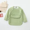 Waterproof baby long sleeve bib infant coverall toddler feeding apron green cute design - Size S for 6-12 Months / Grass Green