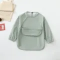 Waterproof long sleeve baby bib infant feeding smock cute toddler eating apron green - Size S for 6-12 Months / Light Green