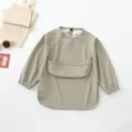 Baby Waterproof Long Sleeve Smock Infant Feeding Bib Toddler Clean Apron Khaki Variant - Size S for 6-12 Months / Apricot Grey