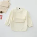 Waterproof baby long sleeve feeding smock bib with large pocket for toddler daily use. - Size S for 6-12 Months / White