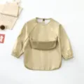 Waterproof long sleeve baby coverall bib infant toddler feeding apron gold solid color apparel - Size S for 6-12 Months / Gold