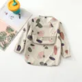Waterproof baby long sleeve bib with abstract pebble print, soft feeding apron for toddler. - PU Bubble Pattern Bib with Upper Pocket / Size L (24-36 Months)