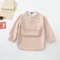 Baby Waterproof Long Sleeve Bib Light Pink Toddler Smock Feeding Apron for Daily Use - Size S for 6-12 Months / Pink