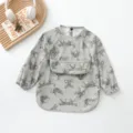 Waterproof baby long sleeve bib, soft infant feeding apron with pocket, grey leopard print. - Size L (24-36 Months) / PU Leopard Bib with Upper Pocket