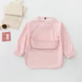 Pink waterproof baby bib long sleeve infant feeding coverall toddler eating art smock cute - Size S for 6-12 Months / New Pink