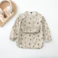 Waterproof baby long sleeve bib toddler feeding apron soft wipable infant coverall - Size L (24-36 Months) / PU Lychee Pattern Bib with Upper Pocket