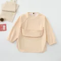 Waterproof baby long sleeve smock bib for feeding, lightweight apron in apricot color. - Size S for 6-12 Months / Flesh Pink
