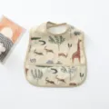 Cute waterproof baby bib with forest animal print, ideal for daily toddler feeding. - Beige Elephant