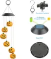 Solar powered Halloween pumpkin wind chime lights with 600mAh battery for outdoor decor - Black Shell Angry Pumpkin Wind Chime