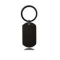 Macro detail view of a blank black stainless steel dog tag keychain for custom engraving - Pointed Rectangle Tag (36x22mm) / Black