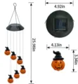 Detail dimensions of solar powered Halloween pumpkin wind chime with witch hat decorations - Black Shell Hat Pumpkin Wind Chime