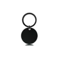Detail view of a matte black round stainless steel blank keychain for laser engraving. - Inner Hole Round (15mm) / Black