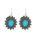 Pendientes étnicos vintage con piedra turquesa ovalada y marco de aleación de plata - Estilo Ovalado de Plata Antigua (K-1241)