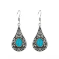 Pendientes colgantes vintage de plata antigua con forma de corazón y gema turquesa - Gota Hueca de Plata Antigua (K-1239)
