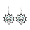 Boho-Ohrhänger aus Altsilber mit Herz-Mondstein und blauen Rhingsteinen - Herz Mondstein Sonnenblume (K-1234)