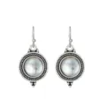 Orecchini pendenti in stile etnico vintage con cabochon rotondi in pietra di luna - Pietra di Luna Rotonda Argento Antico (K-1253)