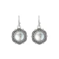 Orecchini pendenti etnici vintage in lega d'argento brunito con pietra di luna - Rotondo Floreale Vintage Argento Antico (K-1251)