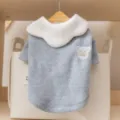 Cute blue pet sweater with white collar and bear embroidery, stylish puppy and cat hoodie. - XS / Blue Lace - Inner Wear