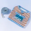 Blue brown stripe cooling pet harness and leash set with ice pack pocket for small dogs cats - S / Wendy Brown
