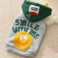 Cute pet dog hoodie with yellow plush smile face, warm fleece apparel for small dogs cats. - Green Smile Hoodie