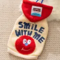 Cute pet hoodie for small dogs cats, warm autumn winter fleece sweater with cartoon face design. - Red Smile Hoodie