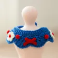 Handmade knitted cat collar for small dogs, cute pet bib with red bow and flower design. - S / Snow White