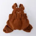 Salopetta per cani in velluto a coste marrone con orecchie d'orso, tutina calda per cuccioli. - XS (0.5-1.5 kg) / Salopette / Marrone