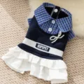 Grazioso vestito in stile college per animali domestici con colletto a quadri. - XS / Abito a camicia blu