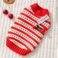 Maglione lavorato a maglia a righe rosse e bianche per cani, decorazione ciliegia, caldo inver. - Maglione per animali con ciliegie rosse / L (Peso Consigliato 4-5,5 kg)