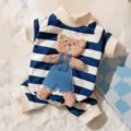 Mono a rayas para mascotas con oso de peluche, pijama suave y transpirable para perro. - M / Oso Azul Marino