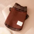 Camicia per animali autunno inverno, design a quadri marrone, vestiti caldi per cani e gatti. - Taglia M / Top