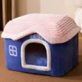 Cuccia per animali domestici a doppio tetto, letto caldo in peluche invernale per cani e gatti. - S (peso raccomandato entro 2,5 kg) / Castello del Coniglio Blu