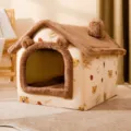 Graziosa cuccia per animali in peluche orsetto, caldo letto a doppio tetto per cani e gatti inverno. - Orso bruno