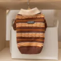 Bonito suéter para mascotas a rayas marrones con cuello polo, ropa cálida para perros pequeños. - Suéter de punto de encaje marrón / S (Peso recomendado 1,5-2,5 kg)